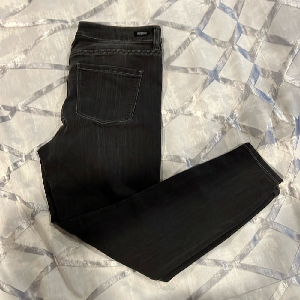 Liverpool Stretchy High-Rise Ankle Skinny Jeans.  Dark grey/black. 12/31